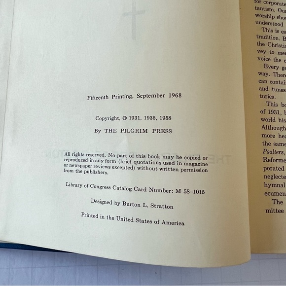 PILGRIM HYMNAL Hardcover Book Fifteenth Printing, September 1968 - Picture 7 of 9